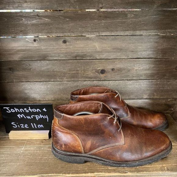 Mens Johnston & Murphy Brown Leather Crepe Sole Ankle Chukka Boots Size 11 M GUC - Picture 1 of 7